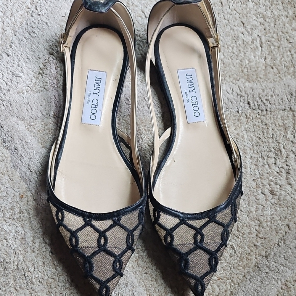 Jimmy Choo Black Mesh Flats with Geometric Design